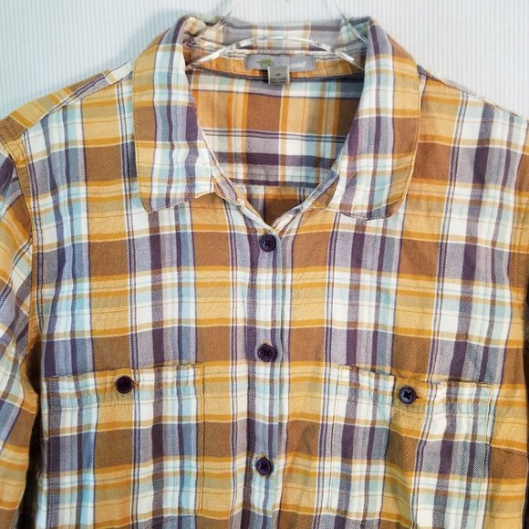 Horny Toad Long Sleeve Plaid Button Shirt Women's size S Burnt Orange and Brown - Picture 3 of 10